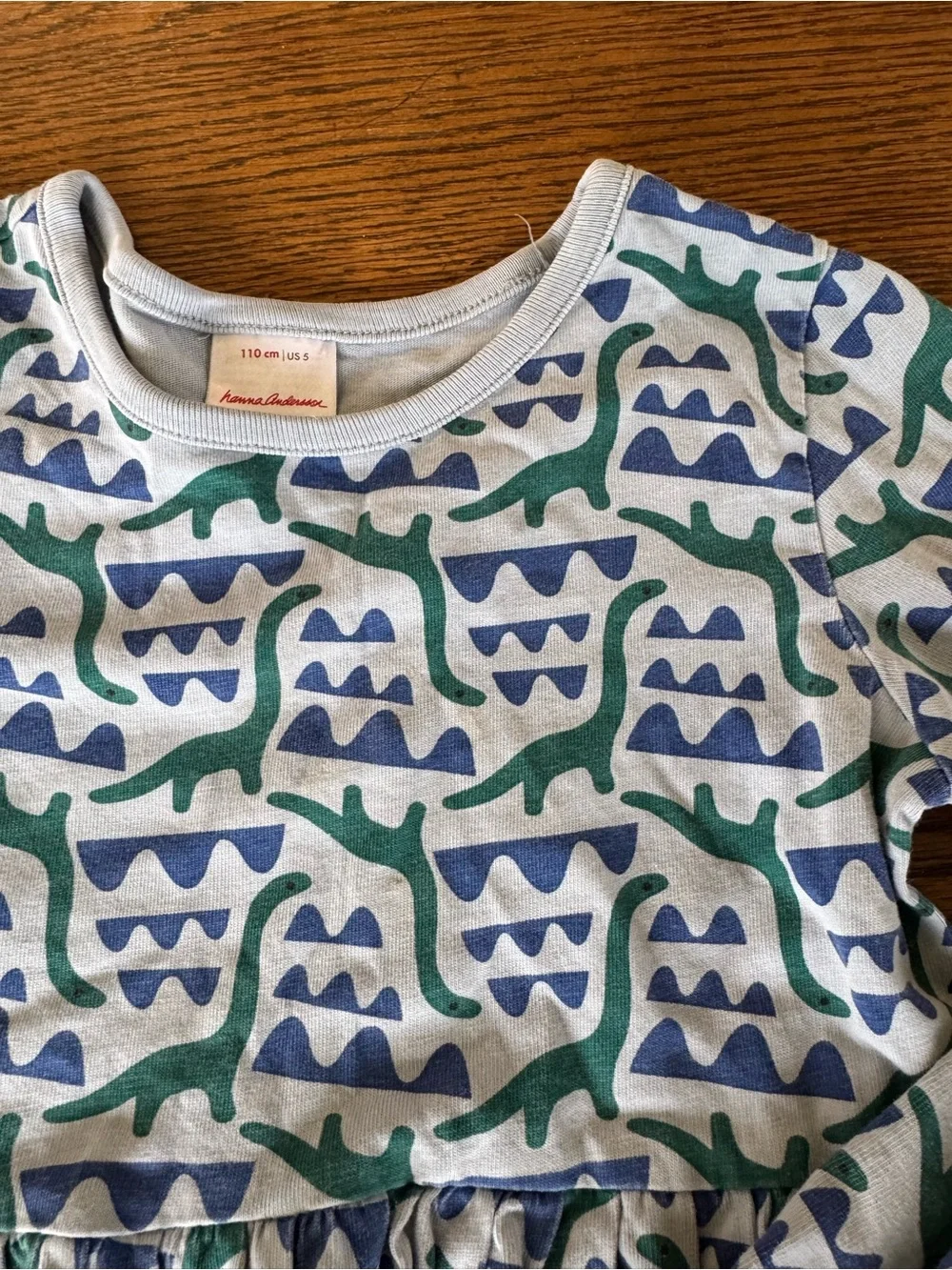 Hanna Andersson Green & Blue Dino playground Long-Sleeve Dress